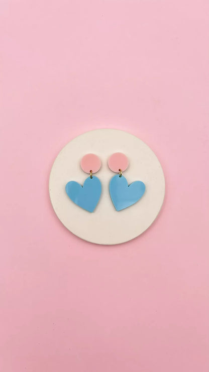 Boucles d’oreilles Coeur - Rose et Bleu Ciel
