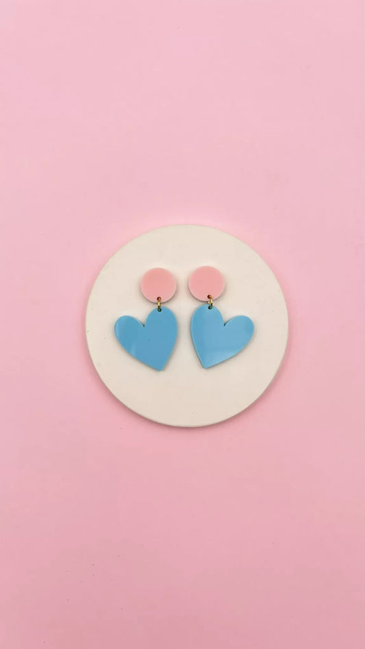 Boucles d’oreilles Coeur - Rose et Bleu Ciel
