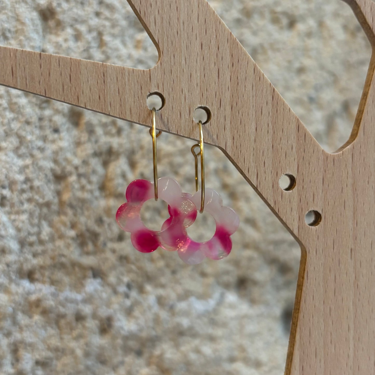Boucles d’oreilles Flora translucide rose