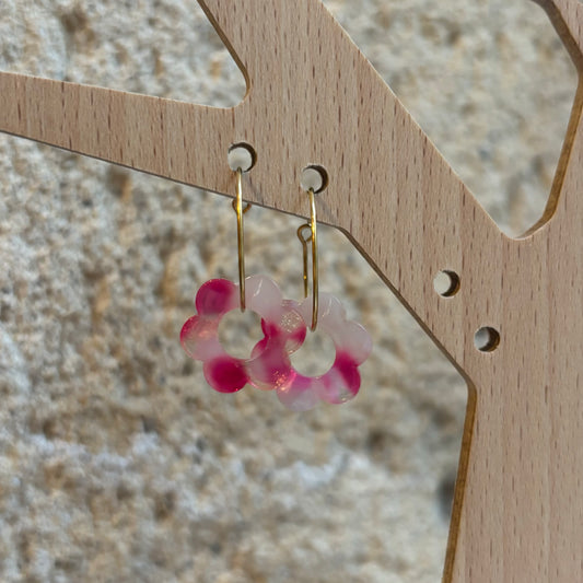 Boucles d’oreilles Flora translucide rose