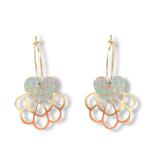 Boucles d’oreilles coeur Vic cuir holographique