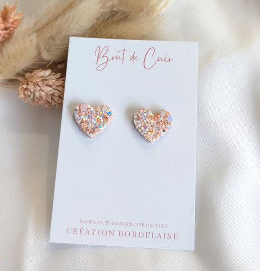 Boucles d'oreilles Puces cœur rose