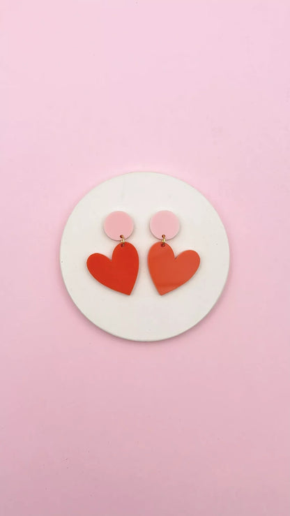 Boucles d’oreilles Coeur - Rose et Rouge