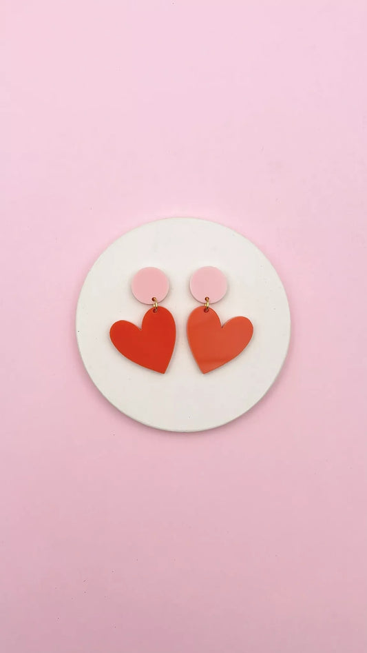 Boucles d’oreilles Coeur - Rose et Rouge