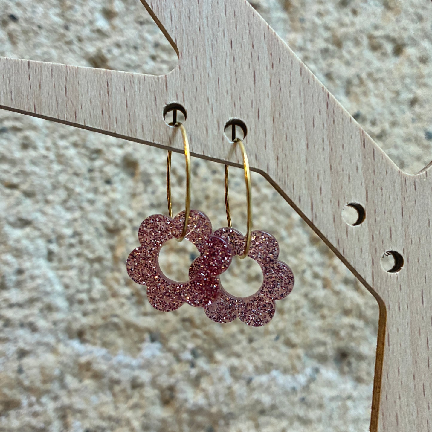 Boucles d’oreilles Flora rose pailleté
