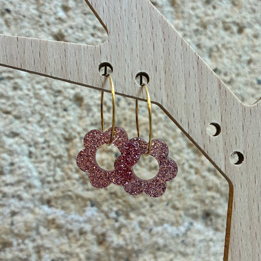 Boucles d’oreilles Flora rose pailleté