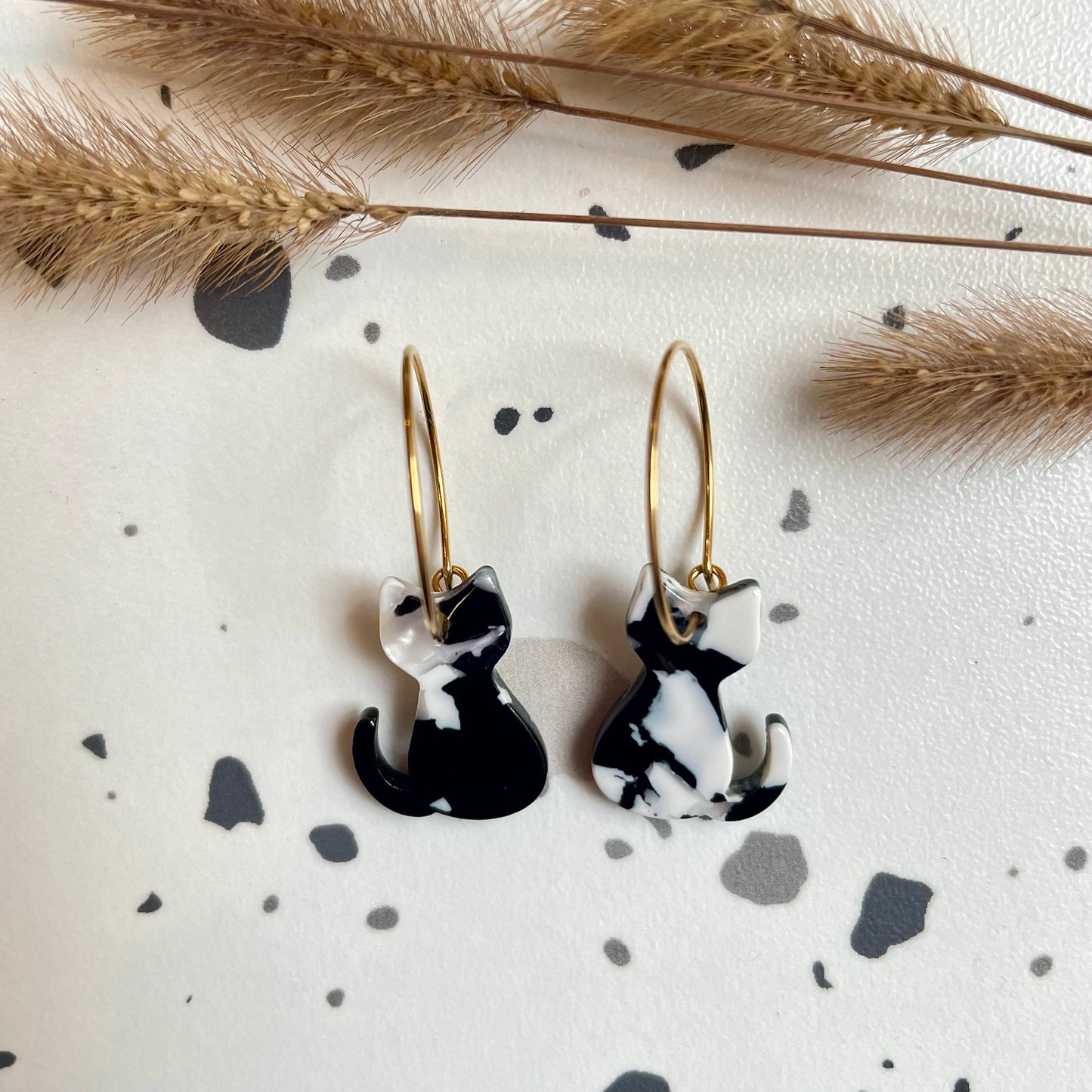Boucles d’oreilles Chaton noir et blanc