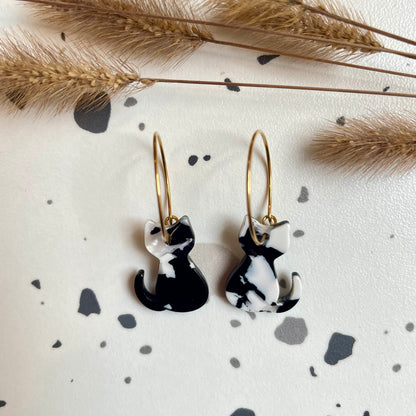 Boucles d’oreilles Chaton noir et blanc