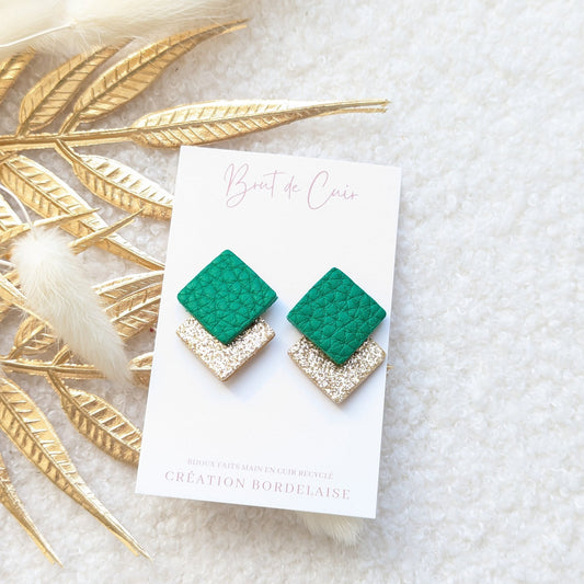 Boucles d'oreilles puces carrés vertes