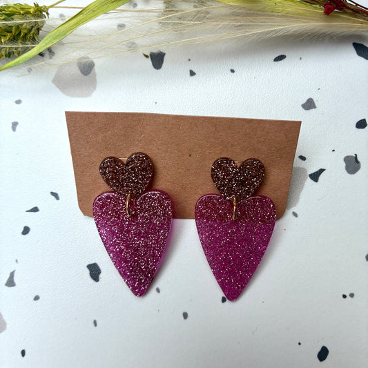 Boucles d’oreilles Céleste fushia pailleté
