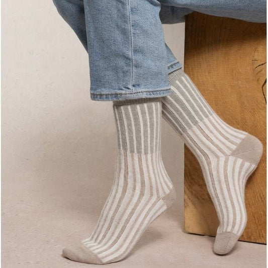 Chaussettes Cachemire Rayures Verticales Gris   T36/40