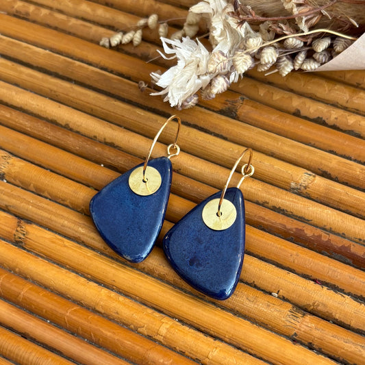 Boucles d'oreilles en céramique triangle bleu