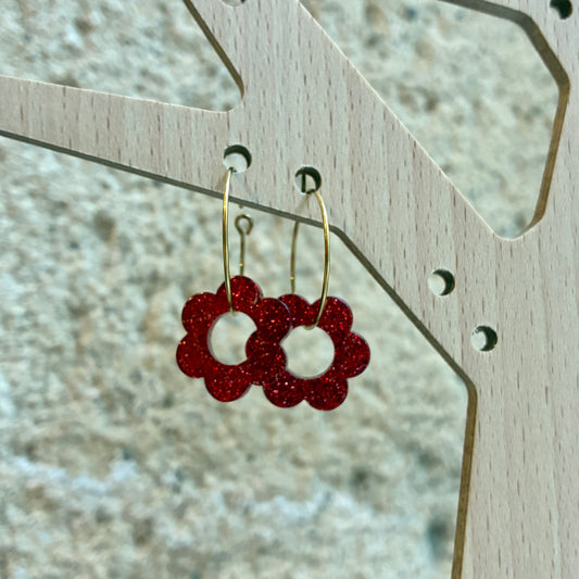 Boucles d’oreilles Flora rouge pailleté