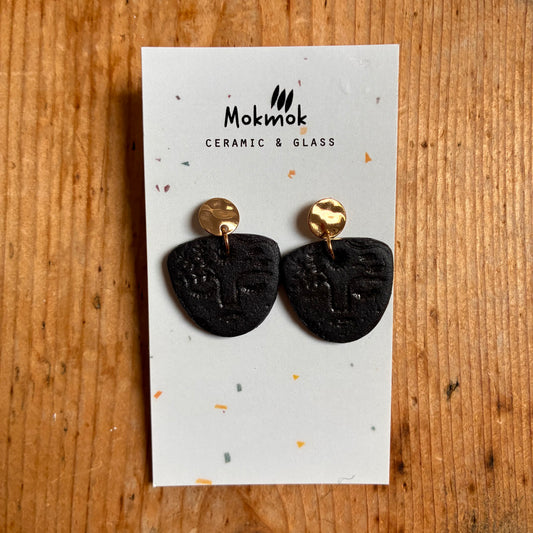 Boucles d'oreilles en céramique visage noir