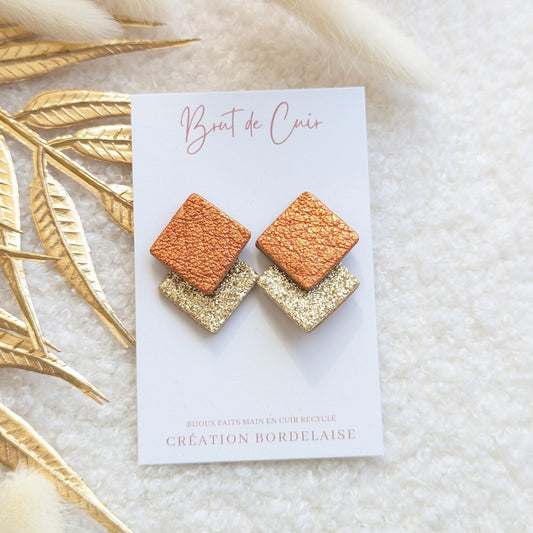 Boucles d'oreilles puces carrés orange