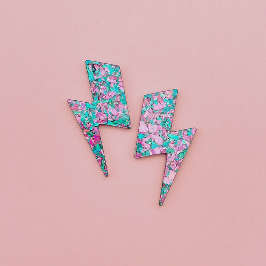 Boucles d’oreilles éclairs maxi vert mauve