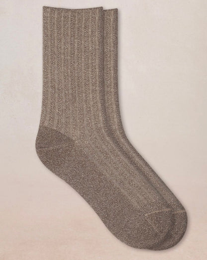 Chaussettes Lurex à côtes taupe & argent T36/40
