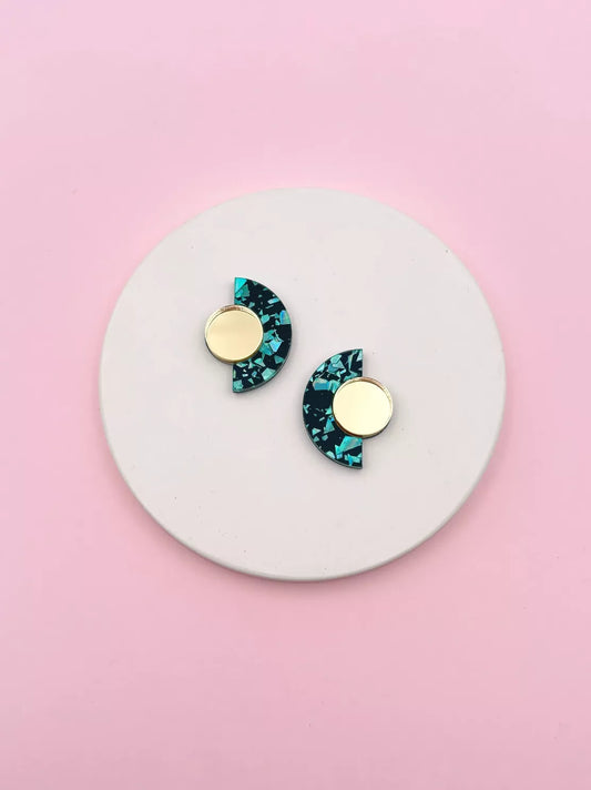 Boucles d’oreilles puces Roseline - Turquoise et Or
