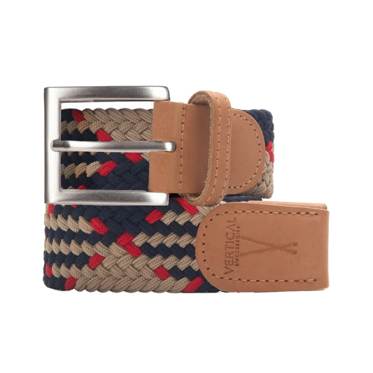 Ceinture tressée élastique bleu beige rouge