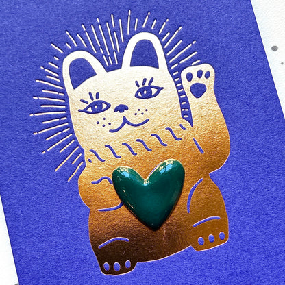Pin’s en céramique cœur lucky cat vert émeraude