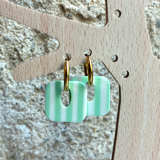 Boucles d’oreilles Candice vert d’eau/blanc