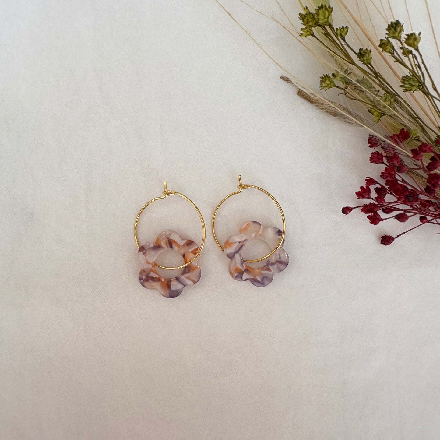 Boucles d’oreilles Flora rayures violettes