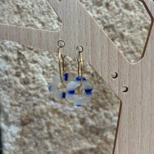 Boucles d’oreilles Flora blanc et bleu