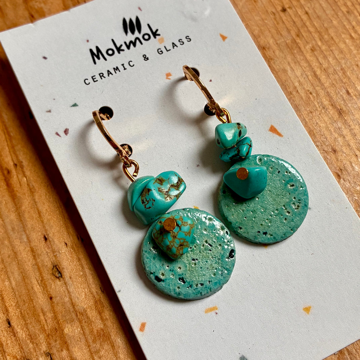 Boucles d'oreilles en céramique rond turquoise
