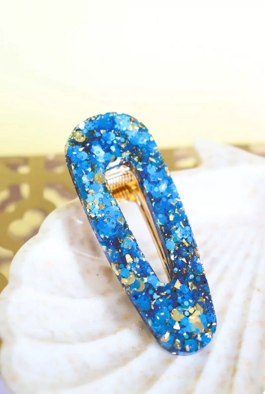Barrette triangle bleues et or
