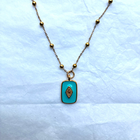 Collier médaillon bleu