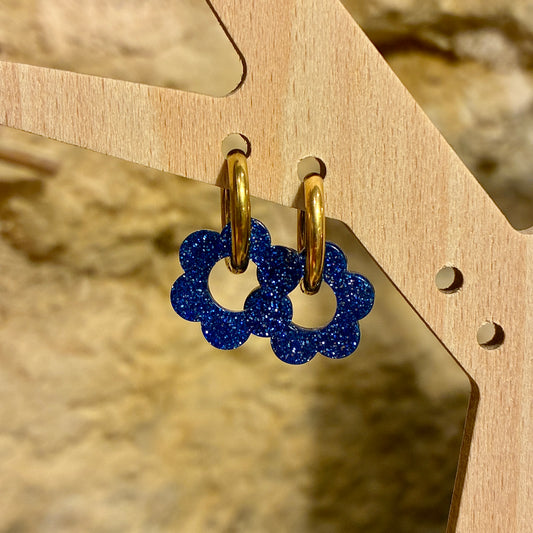 Boucles d’oreilles Flora bleu nuit pailletée