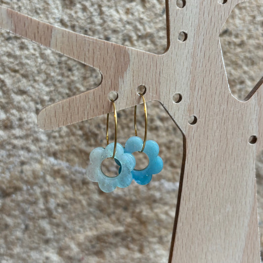 Boucles d’oreilles Flora bleu ciel pailletté