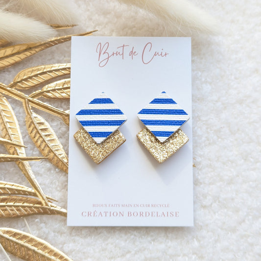 Boucles d'oreilles puces carrés rayé