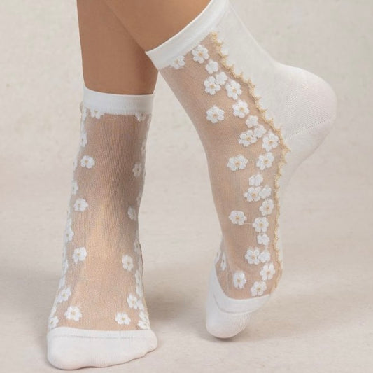 Chaussettes Courtes Transparentes Petites Fleurs Doré  T36/38 / T39/41