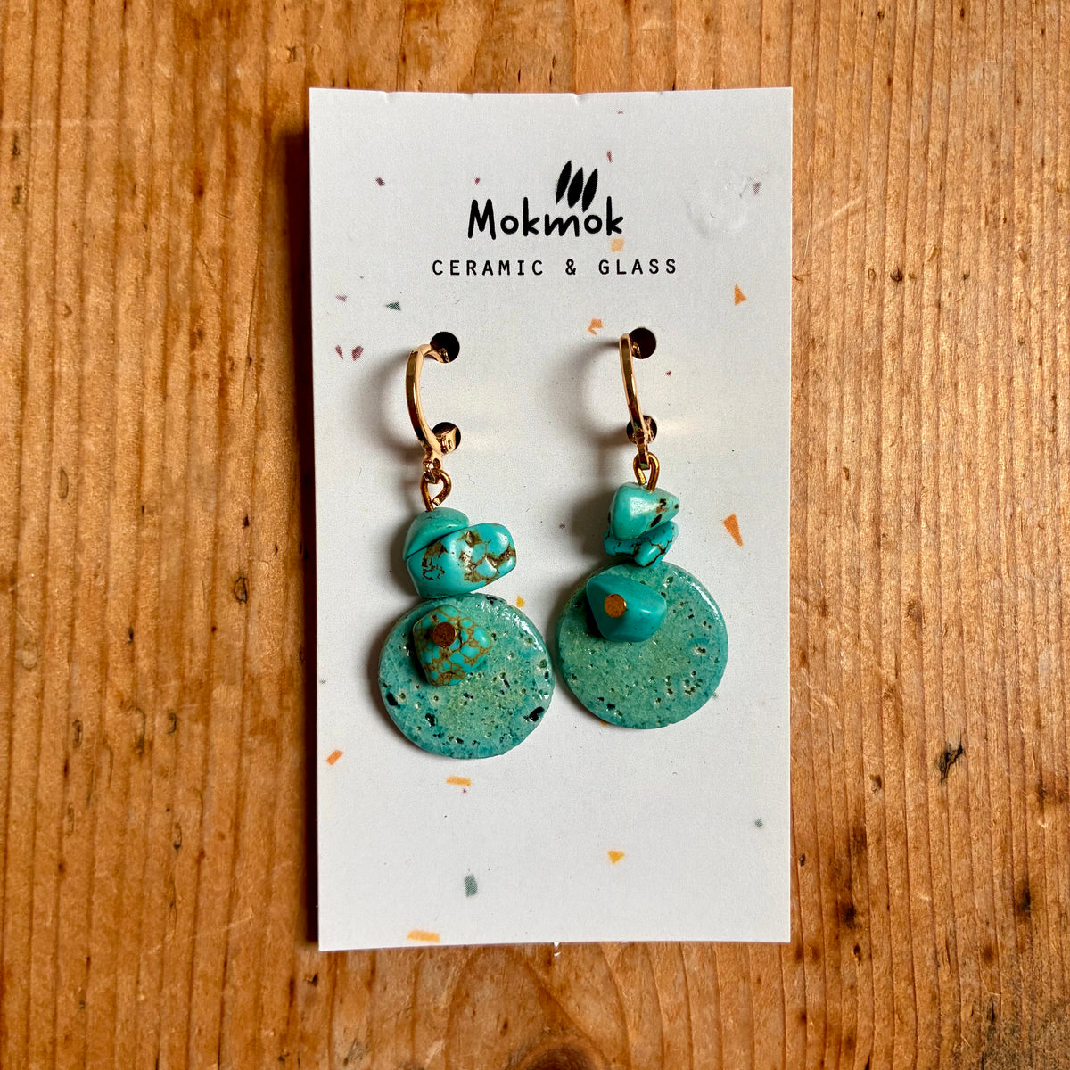 Boucles d'oreilles en céramique rond turquoise