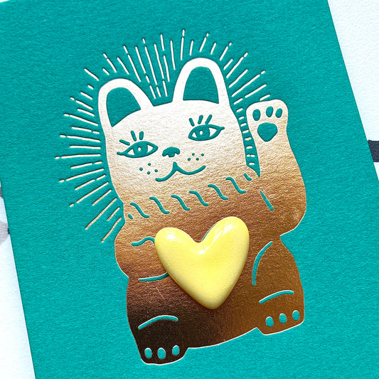 Pin’s en céramique cœur lucky cat jaune pastel