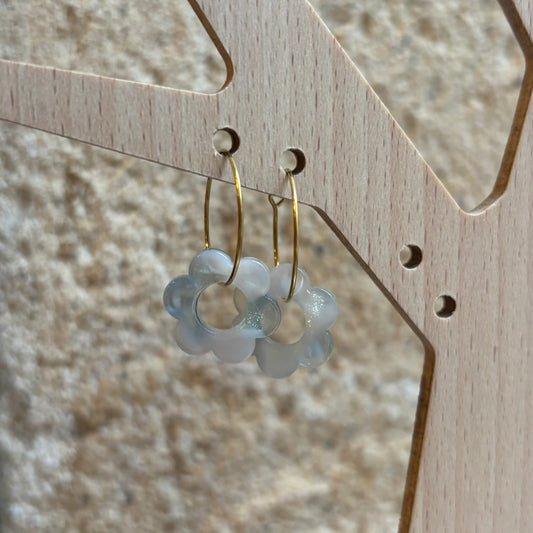 Boucles d’oreilles Flora translucide bleu