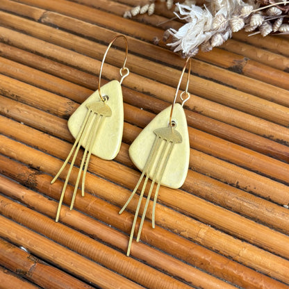 Boucles d'oreilles en céramique triangle jaune et méduse