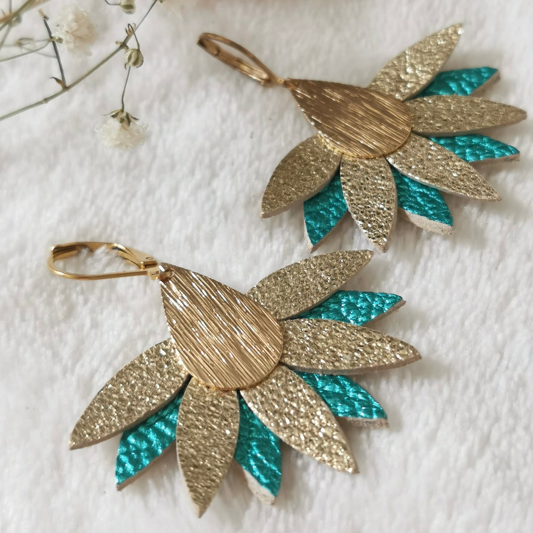 Boucles d'oreilles Flo bleu métallisé