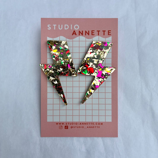 Boucles d’oreilles éclairs maxi multicolore doré