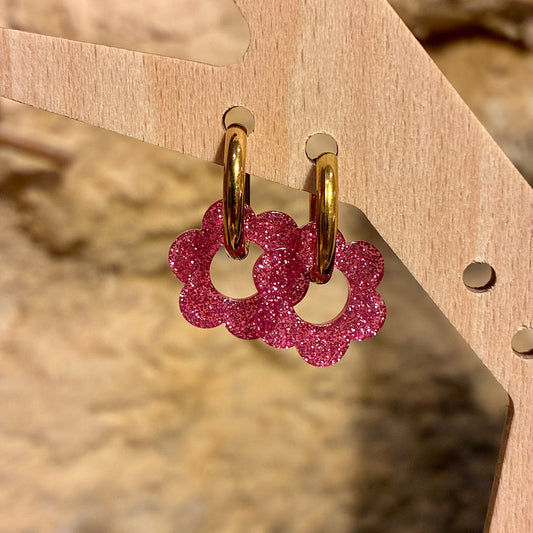 Boucles d’oreilles Flora rose pailletée