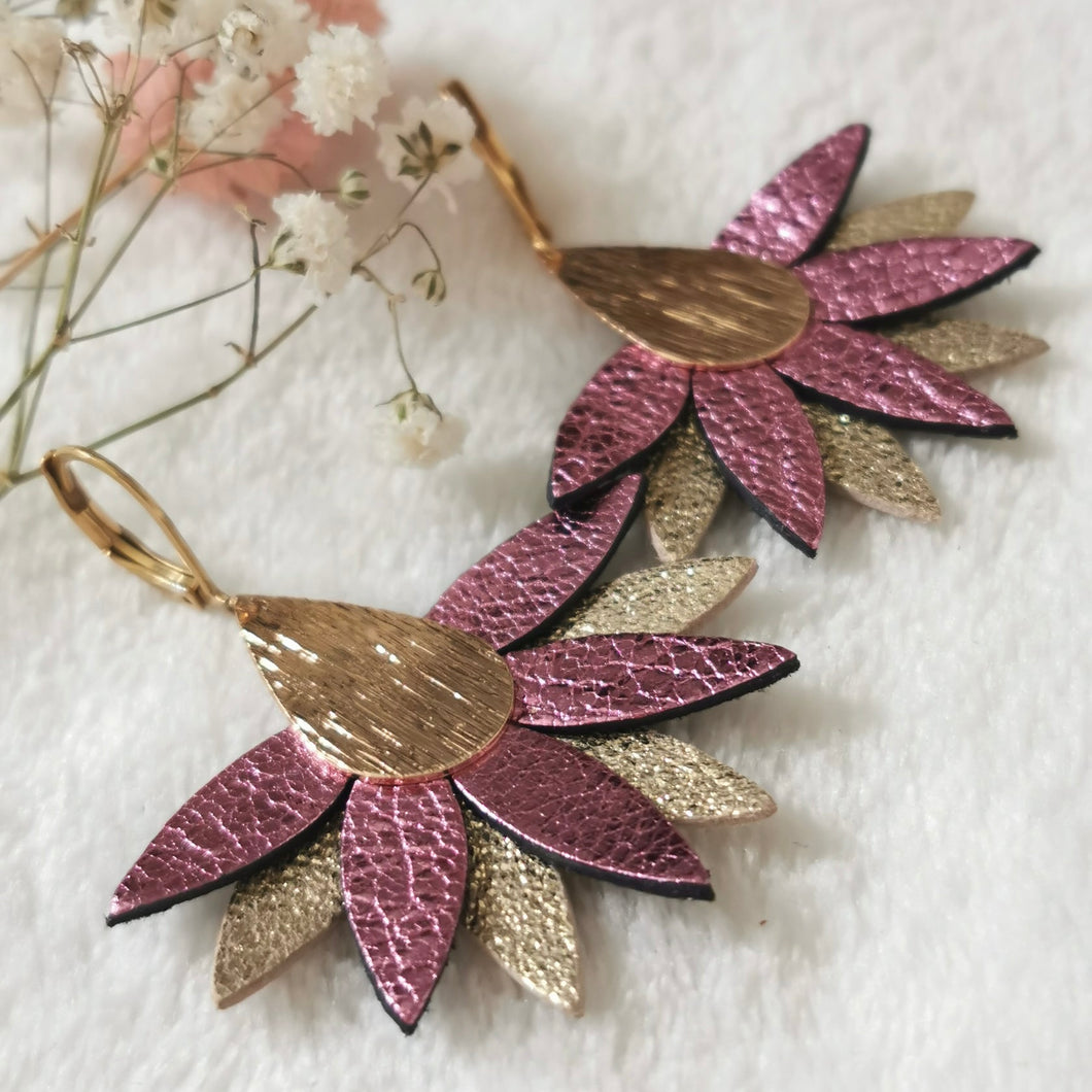 Boucles d'oreilles Flo rose métallique