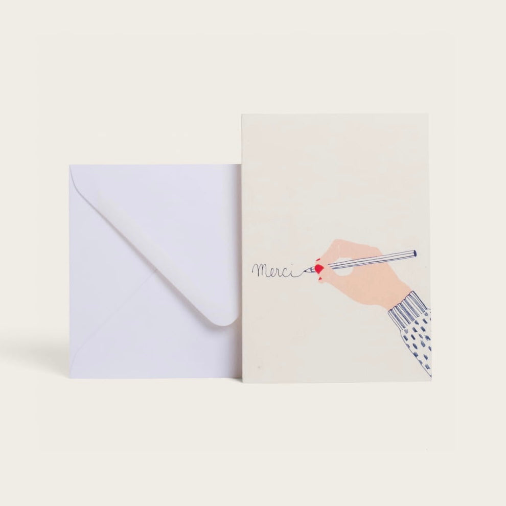 Carte double avec enveloppe - A la main "Merci"