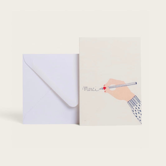 Carte double avec enveloppe - A la main "Merci"