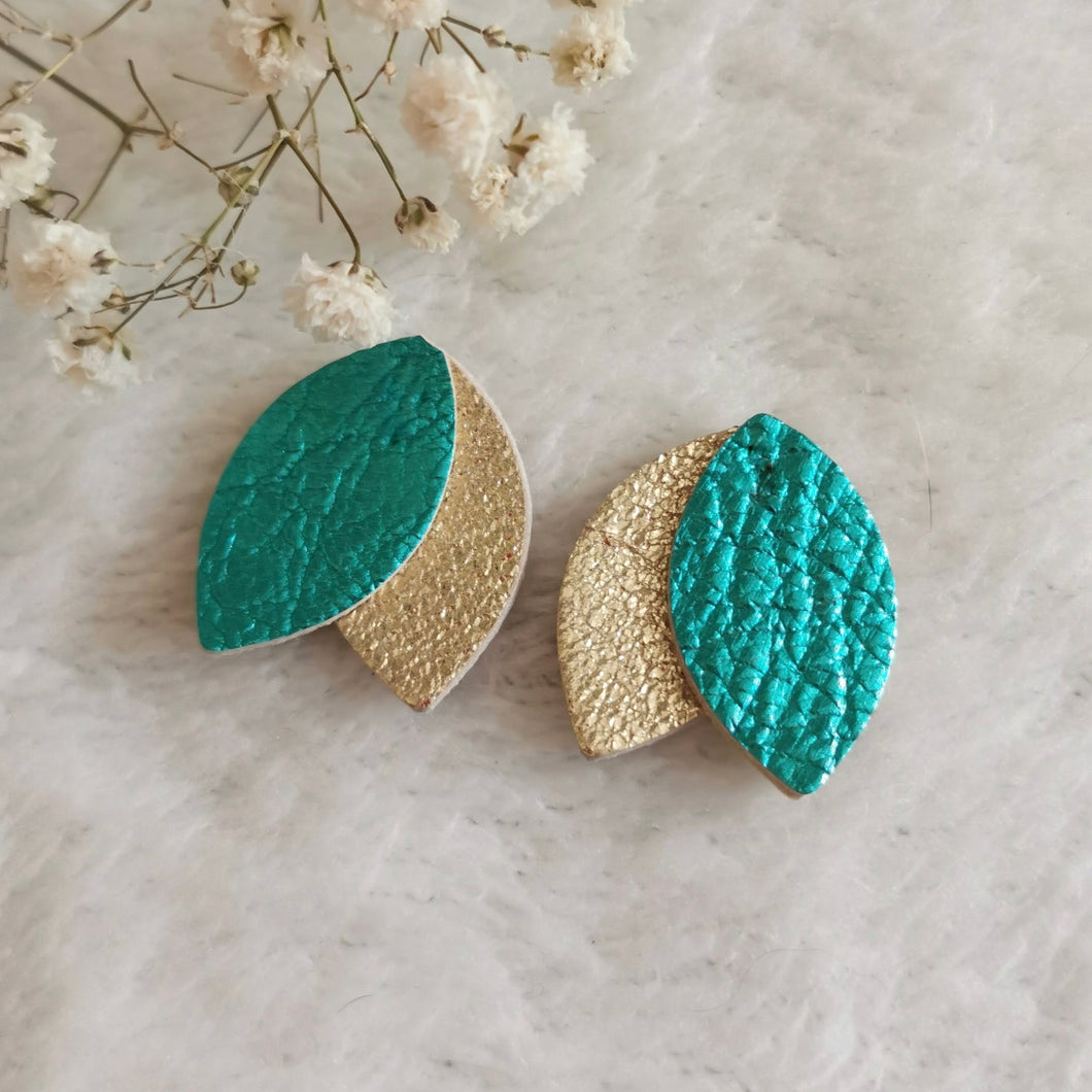 Boucles d'oreilles puces Pauline bleu et doré