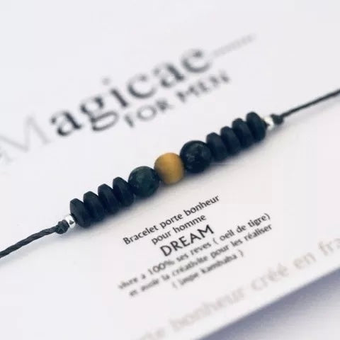 Bracelet homme pierres semi-précieuses (message au choix)