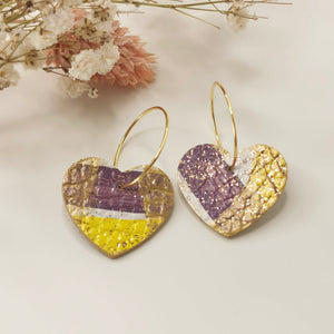 Boucles d'oreilles Suzzi cuir jaune et violet