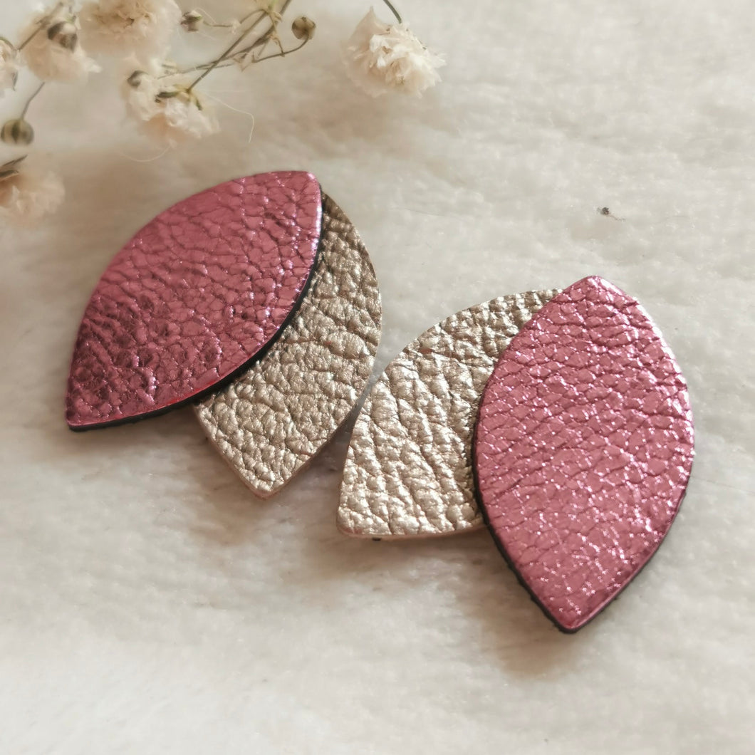 Boucles d'oreilles puces Pauline rose et champagne