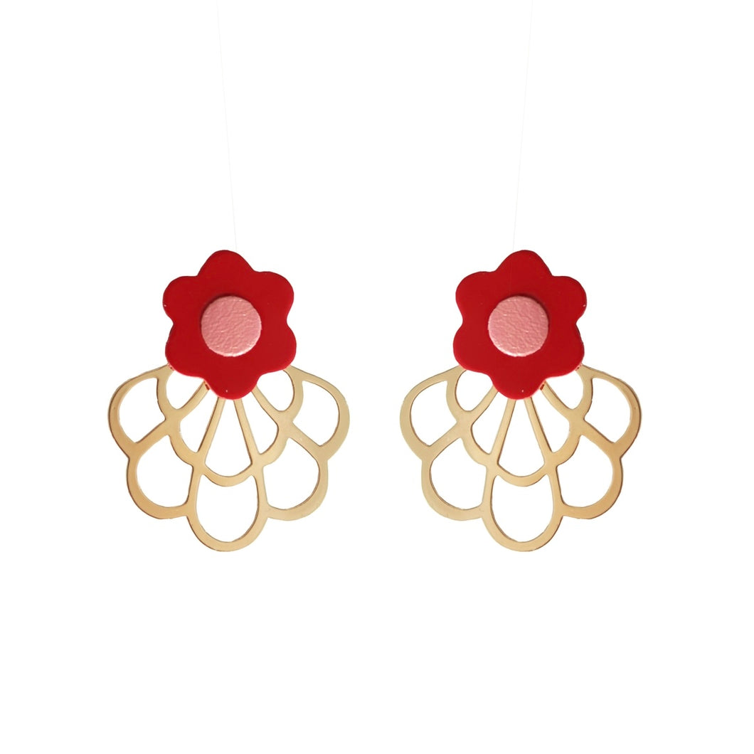 Boucles d’oreilles fleurs Zia Rouge vernis