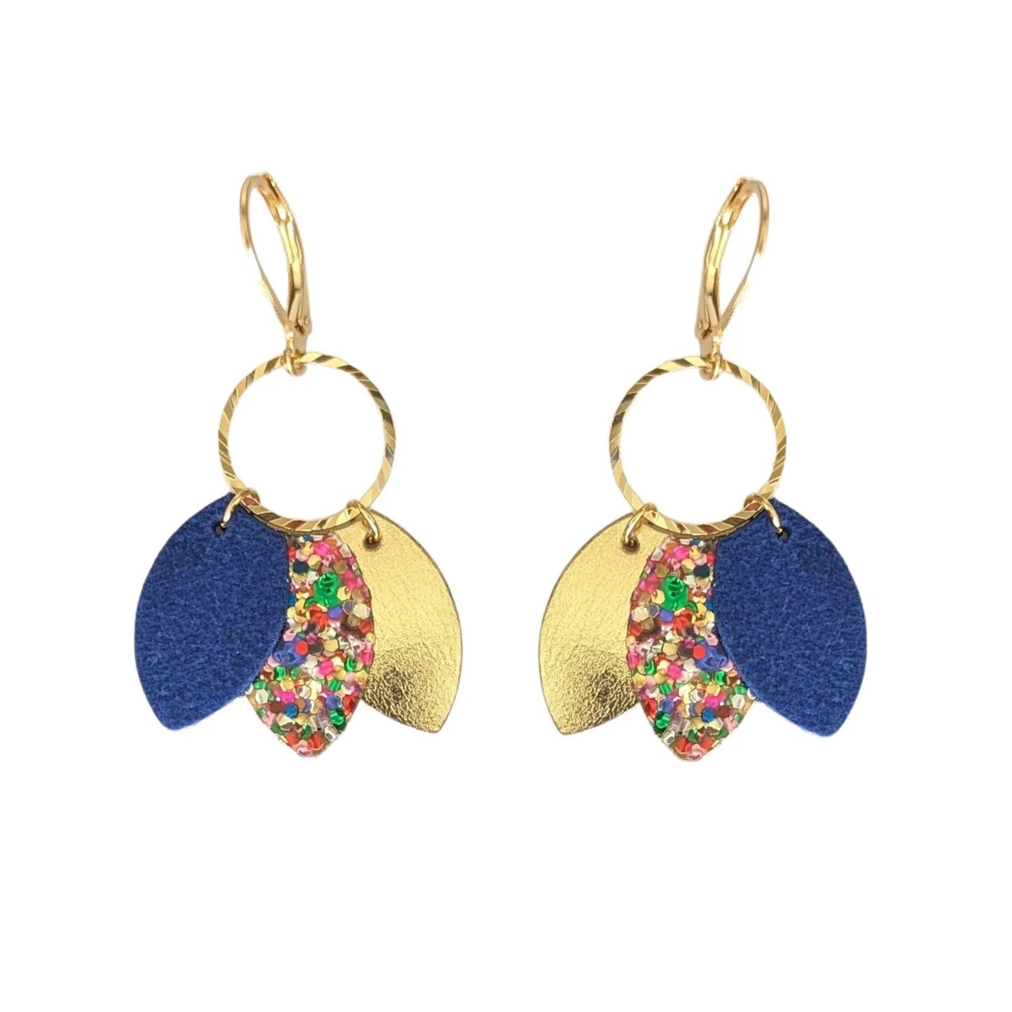 Boucles d’oreilles Kali bleu denim et paillettes